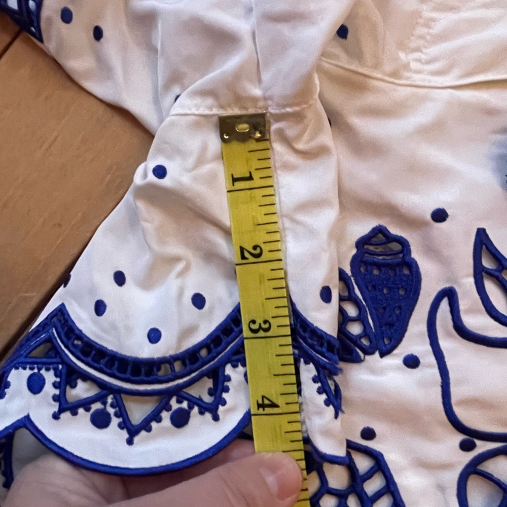 Farm Rio Artisanal Embroidered Resortwear/Beach Shorts Blue White XS Tassel Tie - Picture 10 of 16